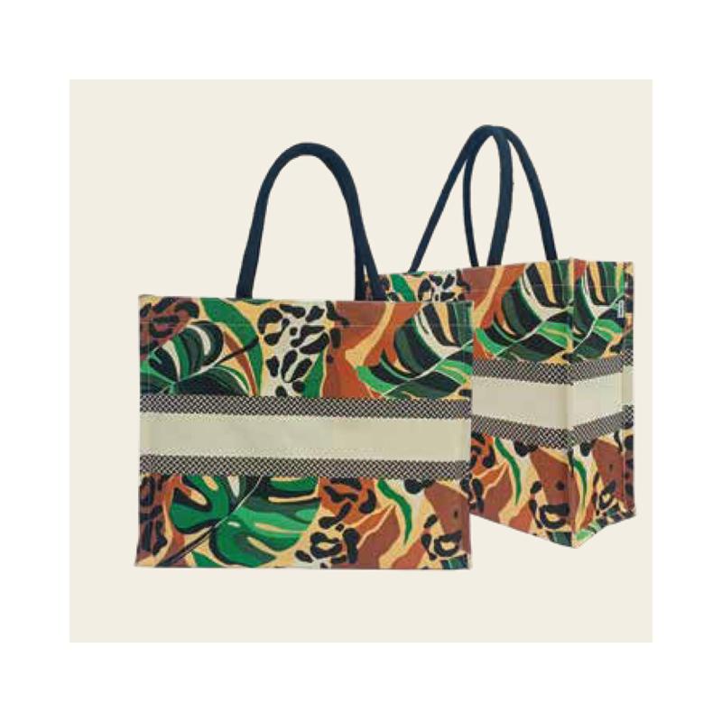 Colored Leaf Print - Cotton Bag With Inner Lamination & Magnetic Closure